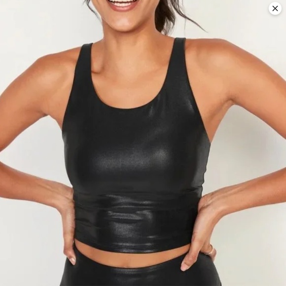 Old Navy Other - Old Navy Black Shine PowerSoft Longline Sports Bra EUC